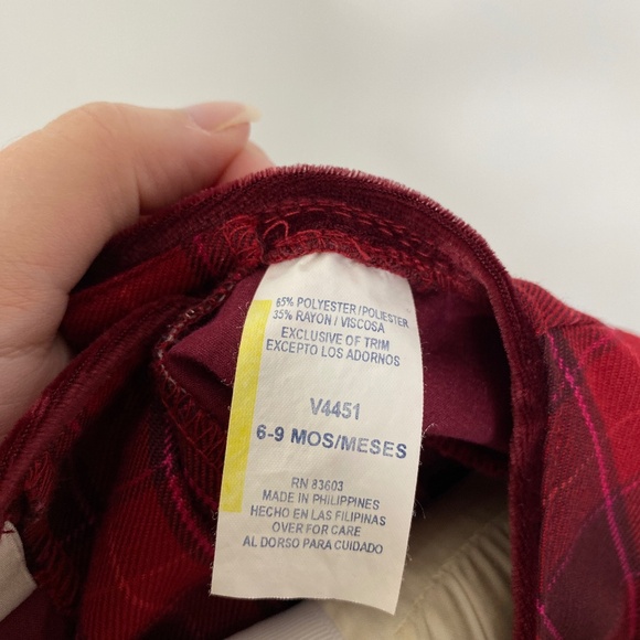 Vintage Little Bitty Holiday Dress Outfit Plaid Velvet Smocked Flowers 6-9 mo - Picture 14 of 15